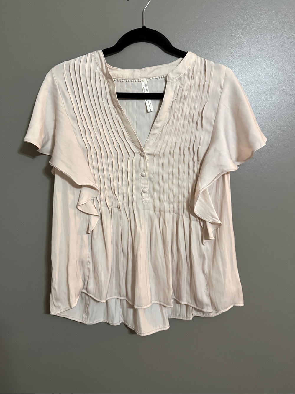 Anthropologie Soft Blush Pintuck Ruffle V-Neck Top